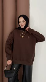 Ayıcık Baskılı Şardonlu Sweat - Kahverengi - Görsel 5