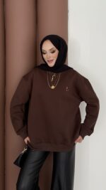 Ayıcık Baskılı Şardonlu Sweat - Kahverengi - Görsel 2