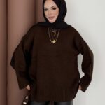 Bisiklet Yaka Oversize Kadın Kazak - Kahverengi