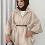 Premium Kılçıklı Kemerli Panço - Bej