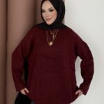 Bisiklet Yaka Oversize Kadın Kazak - Bordo