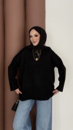 Bisiklet Yaka Oversize Kadın Kazak - Siyah - Görsel 3