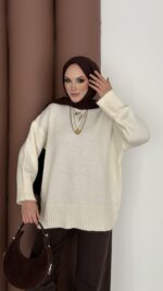 Bisiklet Yaka Oversize Kadın Kazak - Ekru - Görsel 5