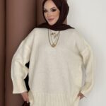 Bisiklet Yaka Oversize Kadın Kazak - Ekru