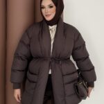 Muadil İp Bağlamalı Şişme Mont - Acı Kahve