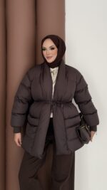 Muadil İp Bağlamalı Şişme Mont - Acı Kahve