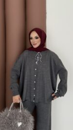 Retro Triko İkili Takım - Antrasit - Görsel 4