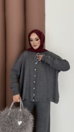 Retro Triko İkili Takım - Antrasit - Görsel 5