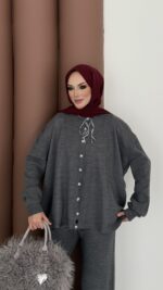 Retro Triko İkili Takım - Antrasit - Görsel 6