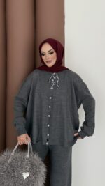 Retro Triko İkili Takım - Antrasit - Görsel 7