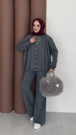 Retro Triko İkili Takım - Antrasit - Görsel 2