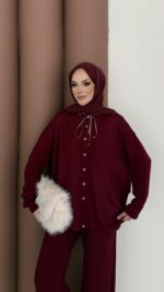 Retro Triko İkili Takım - Bordo - Görsel 10