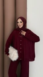 Retro Triko İkili Takım - Bordo - Görsel 6