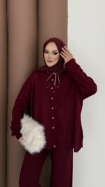 Retro Triko İkili Takım - Bordo - Görsel 7