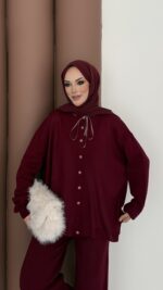 Retro Triko İkili Takım - Bordo - Görsel 8