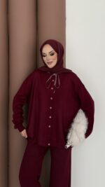 Retro Triko İkili Takım - Bordo - Görsel 5