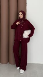 Retro Triko İkili Takım - Bordo