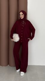 Retro Triko İkili Takım - Bordo - Görsel 4