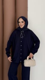 Retro Triko İkili Takım - Lacivert - Görsel 5