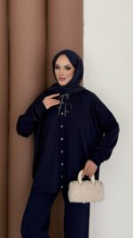 Retro Triko İkili Takım - Lacivert - Görsel 6