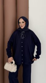 Retro Triko İkili Takım - Lacivert - Görsel 7