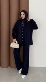 Retro Triko İkili Takım - Lacivert - Görsel 2