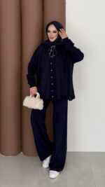 Retro Triko İkili Takım - Lacivert - Görsel 3