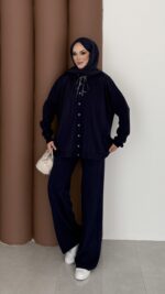 Retro Triko İkili Takım - Lacivert - Görsel 4