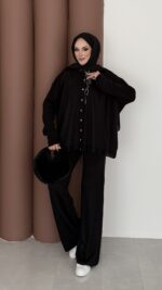 Retro Triko İkili Takım - Siyah - Görsel 2