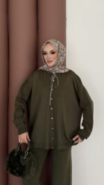 Retro Triko İkili Takım - Haki - Görsel 6