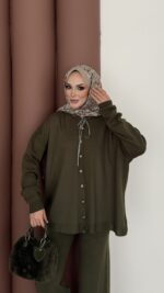 Retro Triko İkili Takım - Haki - Görsel 4