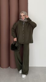 Retro Triko İkili Takım - Haki - Görsel 3