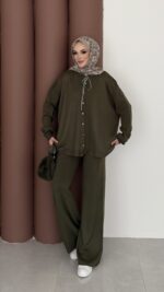 Retro Triko İkili Takım - Haki - Görsel 2