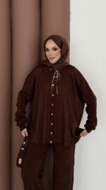 Retro Triko İkili Takım - Kahverengi - Görsel 6