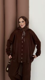 Retro Triko İkili Takım - Kahverengi - Görsel 8