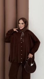 Retro Triko İkili Takım - Kahverengi - Görsel 7