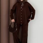 Retro Triko İkili Takım - Kahverengi