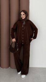 Retro Triko İkili Takım - Kahverengi