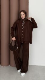 Retro Triko İkili Takım - Kahverengi - Görsel 2