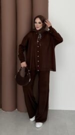 Retro Triko İkili Takım - Kahverengi - Görsel 3