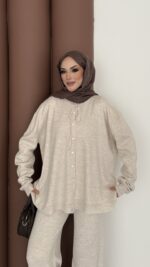 Retro Triko İkili Takım - Bej - Görsel 5