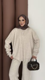 Retro Triko İkili Takım - Bej - Görsel 6