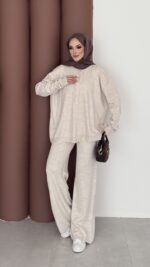 Retro Triko İkili Takım - Bej - Görsel 4