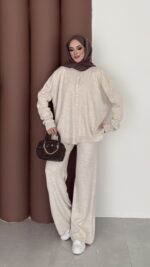 Retro Triko İkili Takım - Bej