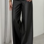Zra Muadil Yüksek Bel Palazzo Deri Pantolon - Siyah