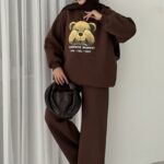 Puffy Şardonlu Sweat İkili Takım - Kahverengi