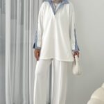 Twist Premium Çizgili İkili Takım - Beyaz