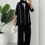 Şeritli Oysh İkili Takım - Siyah