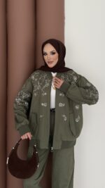 Marka Muadili Gabardin Bomber Ceket İkili Takım - Haki - Görsel 3