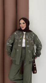 Marka Muadili Gabardin Bomber Ceket İkili Takım - Haki - Görsel 4